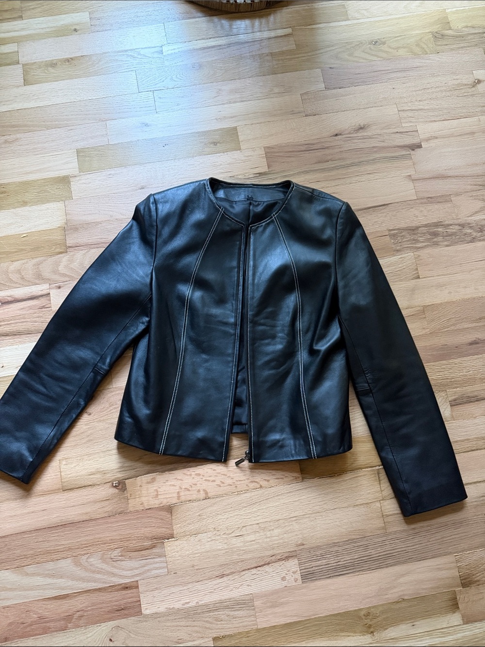 Women's Black Leather Zip-Front Jacket